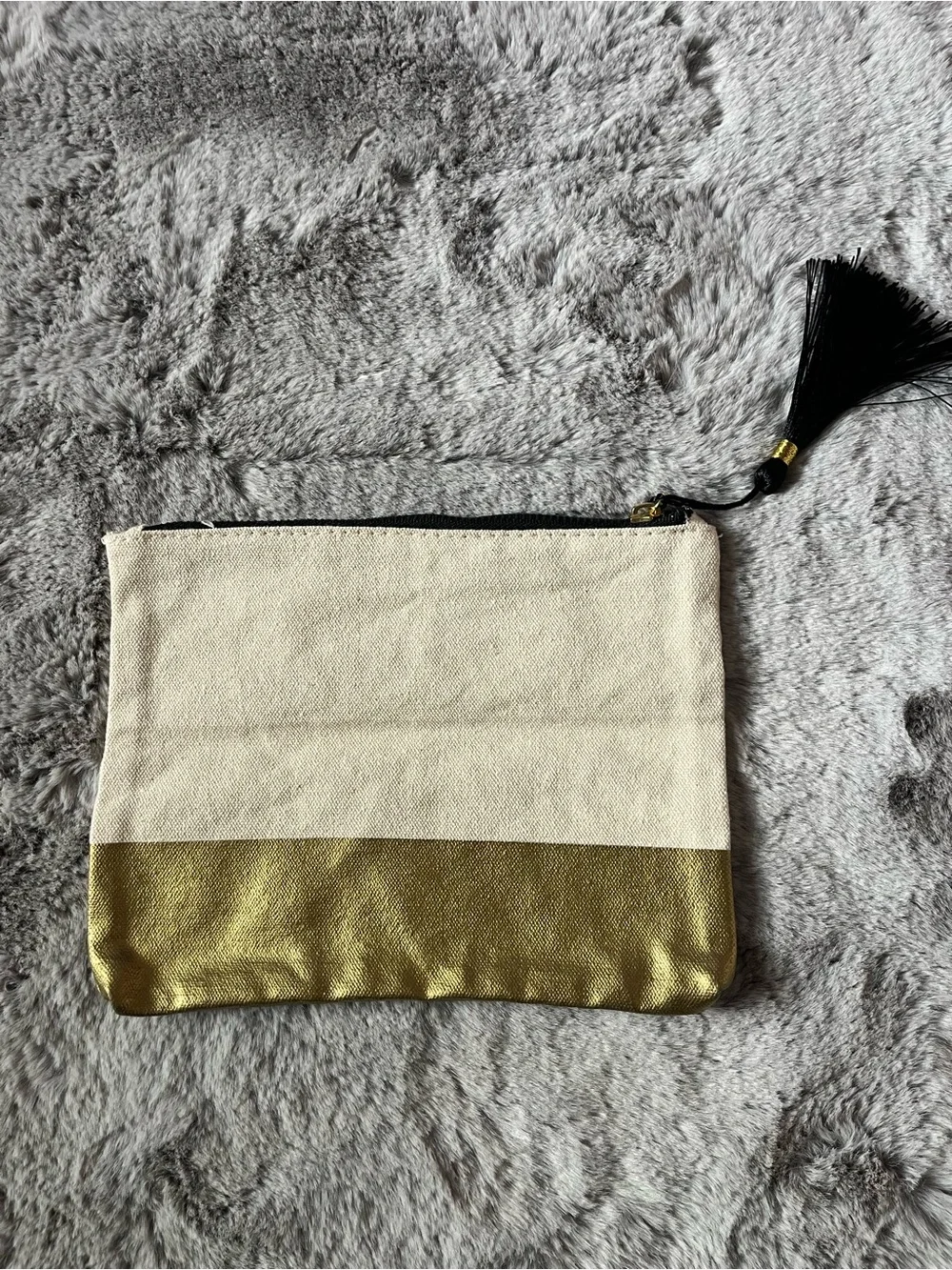 Poo-Pourri Canvas Cosmetic Pouch in Gold and Cream